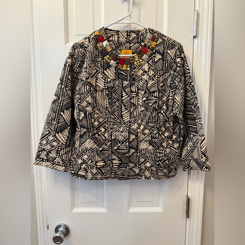 Ruby Rd Geometric Tribal Beaded Jacket Blazer Size 12 - Picture 5 of 7